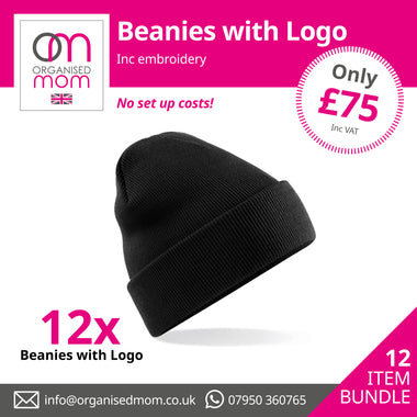 12 x Embroidered Beanies -  Customised with your company logo