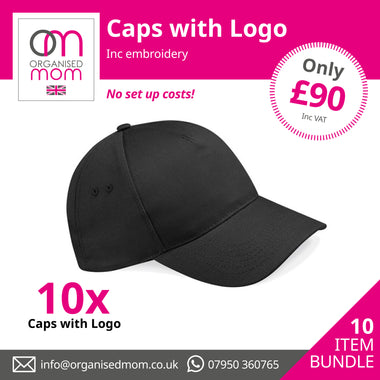 10 x Personalised Logo Embroidered Caps - customised with your logo