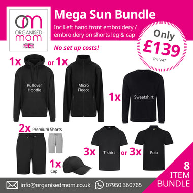 Mega Sun Pro Rtx / Tri Dri Bundle - 8 items - includes left hand front embroidery - customised with your logo